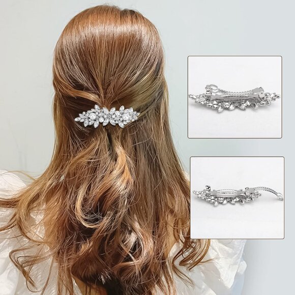 Hair Barrettes, 4 Pcs Rhinestone Hair Clips for Women - Hair Clip Barrettes with - Picture 5 of 7